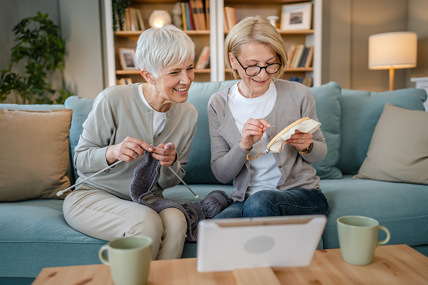 Two women senior mature caucasian friends 